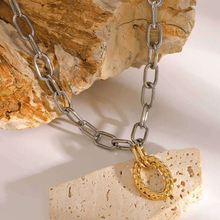 Sienna Silver Link Gold Drop Necklace - Alais Branche