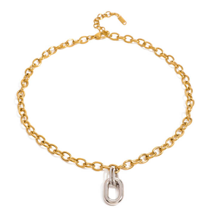 Amara Gold Link Silver Drop Necklace - Alais Branche