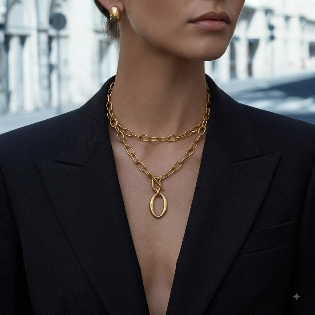 Lindsey Double Wrap Drop Circle Necklace - Alais Branche
