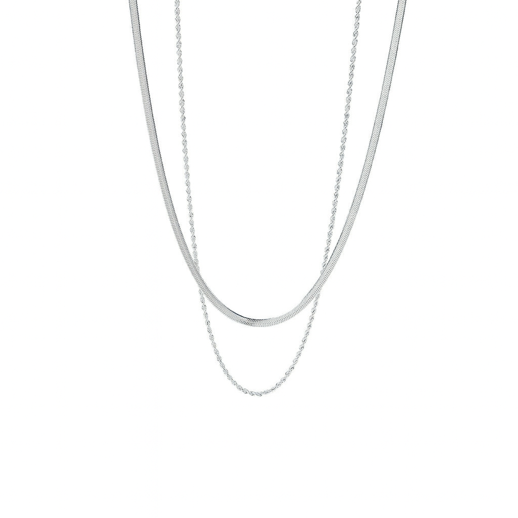 Bella “Silver” Herring Bone and Rope Chain Stack Necklace - Alais Branche